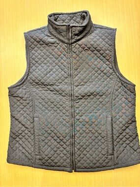 IZOD Diamond Quilted Full Zip Vest Black Sleeveless Sz L